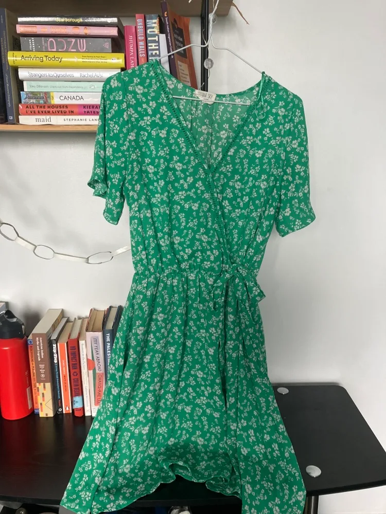 Green Floral Wrap Dress thumbnail