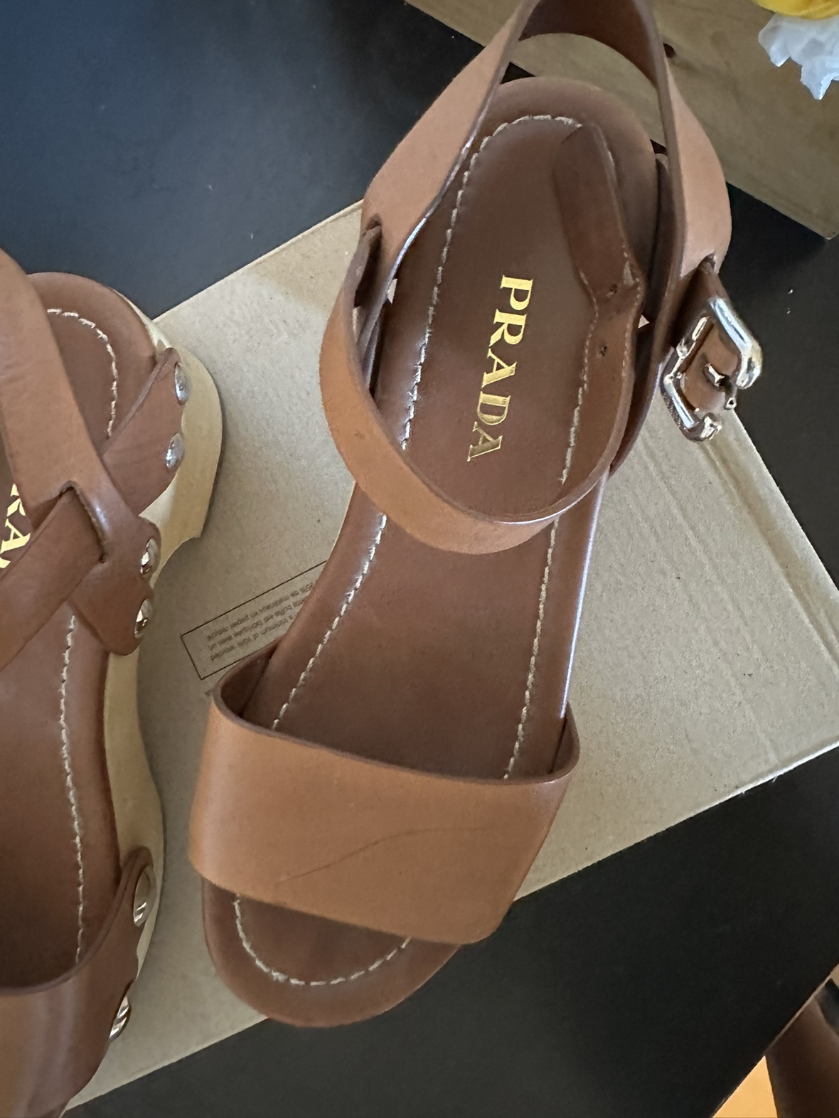 Prada - brown leather wooden block wedges - - photo 4