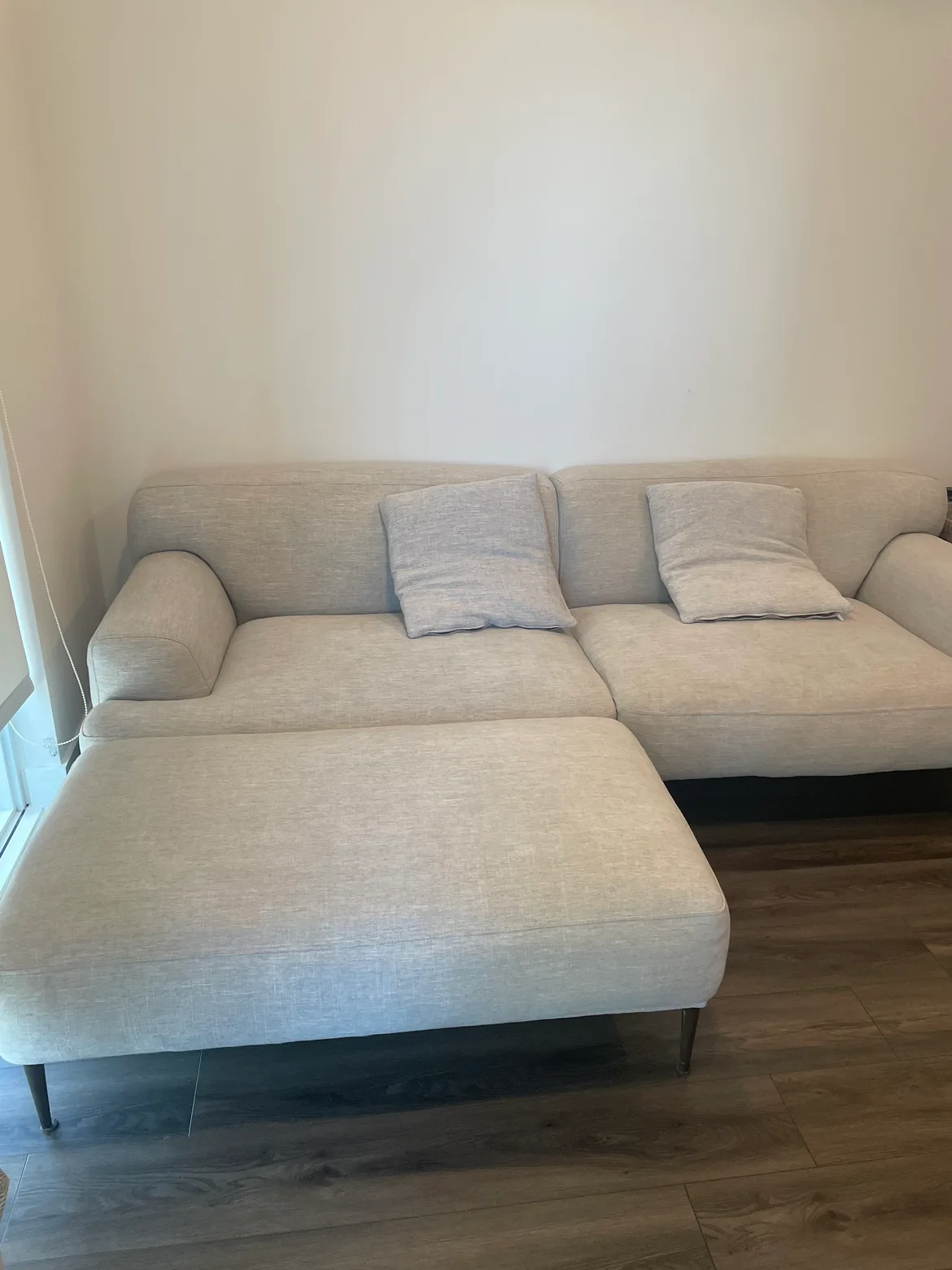 Sectional sofa with ottoman and two pillows