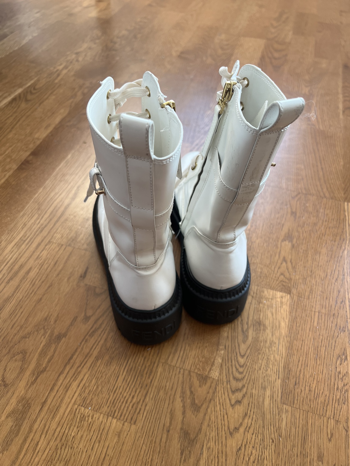 White Leather Combat Boots - photo 3