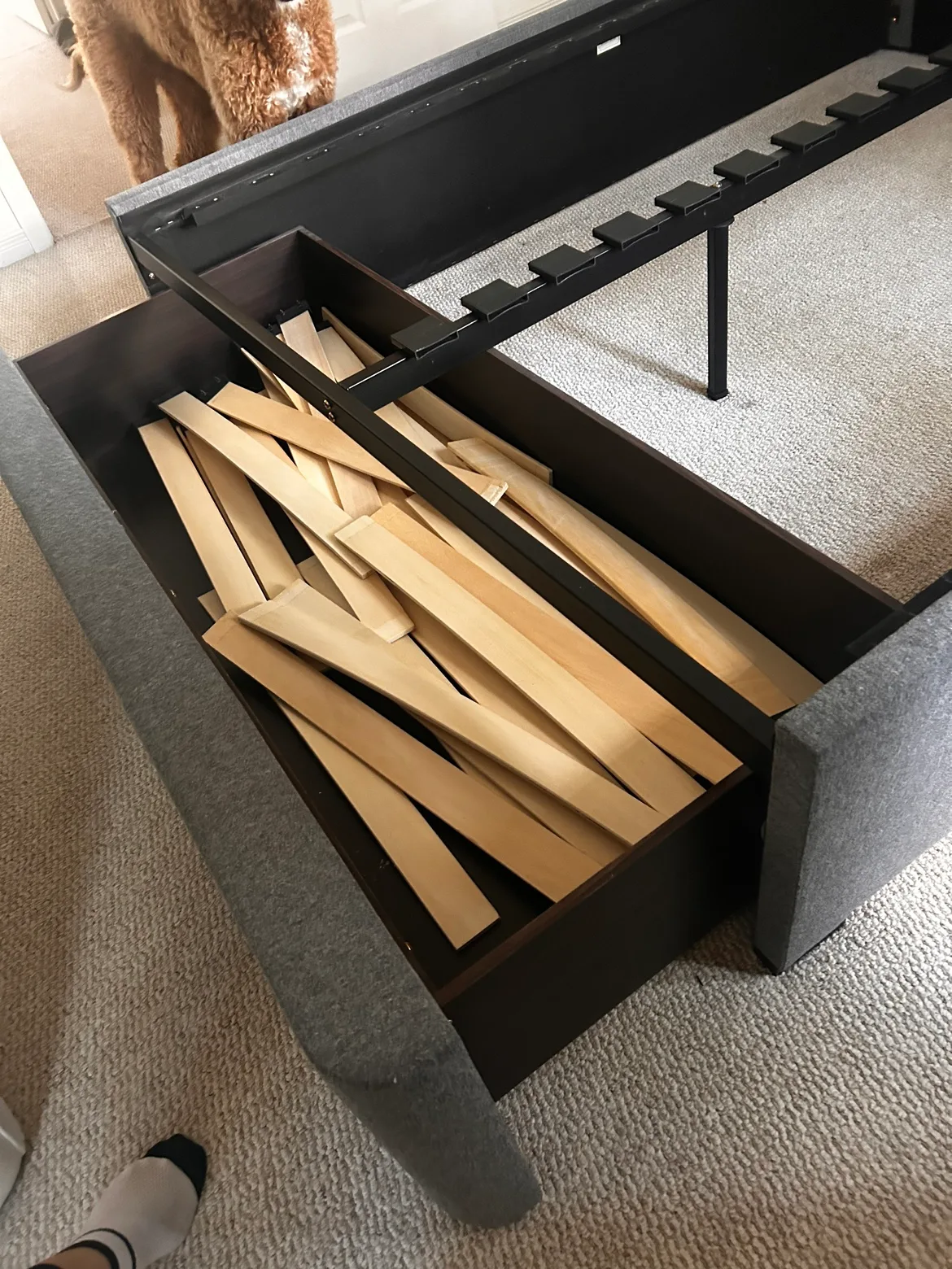 Queen bed frame (grey fabric) with drawer image indicator(4)