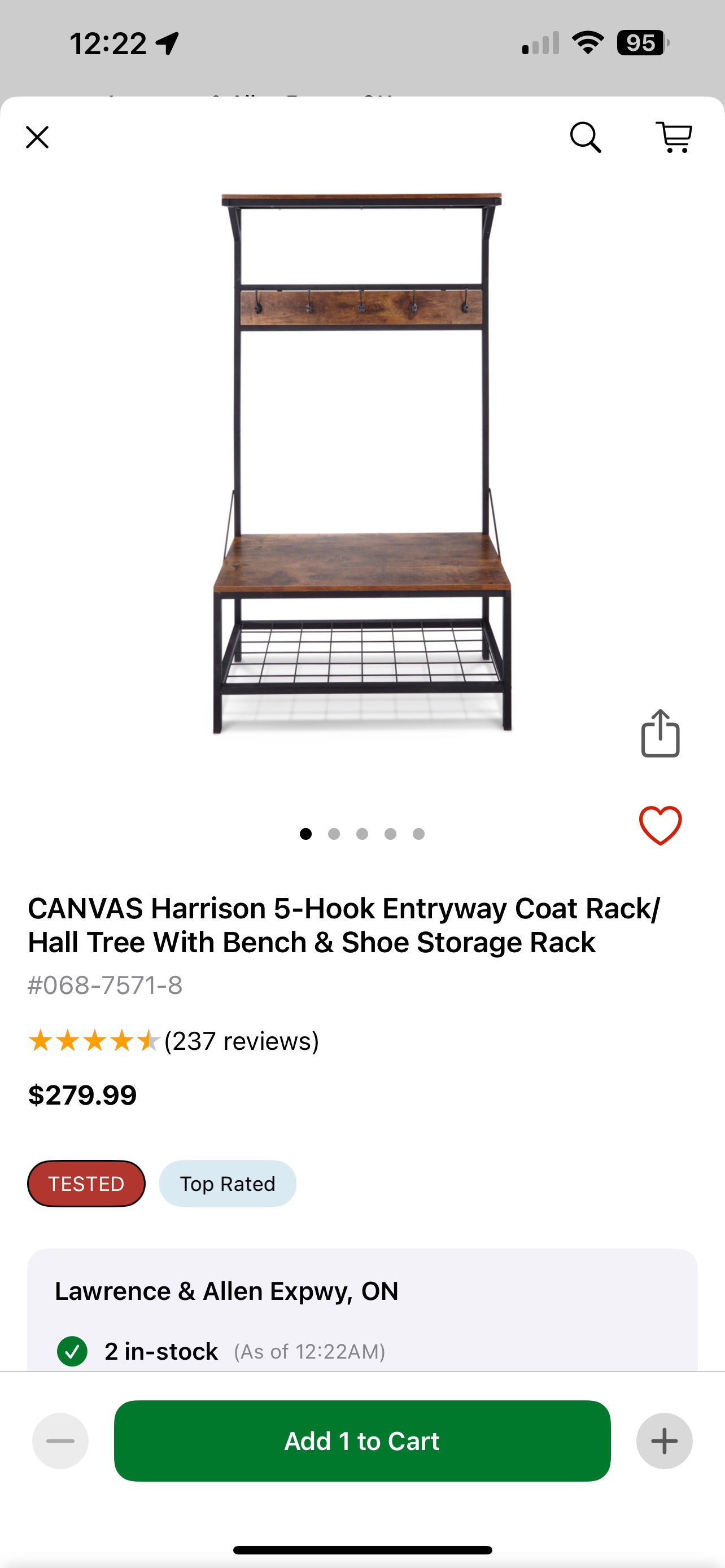 Hall Tree with Bench and Shoe Storage Rack - photo 2