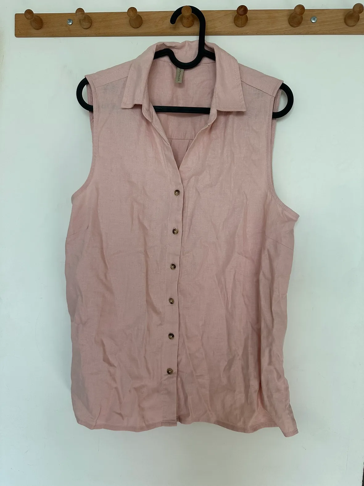 Pink Linen Button Down Sleeveless Blouse thumbnail
