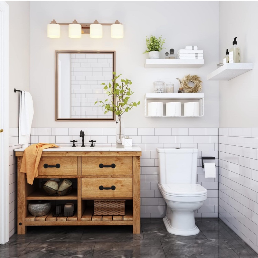 White Floating Bathroom Shelves - set of 3 and basket ( new ) - photo 2