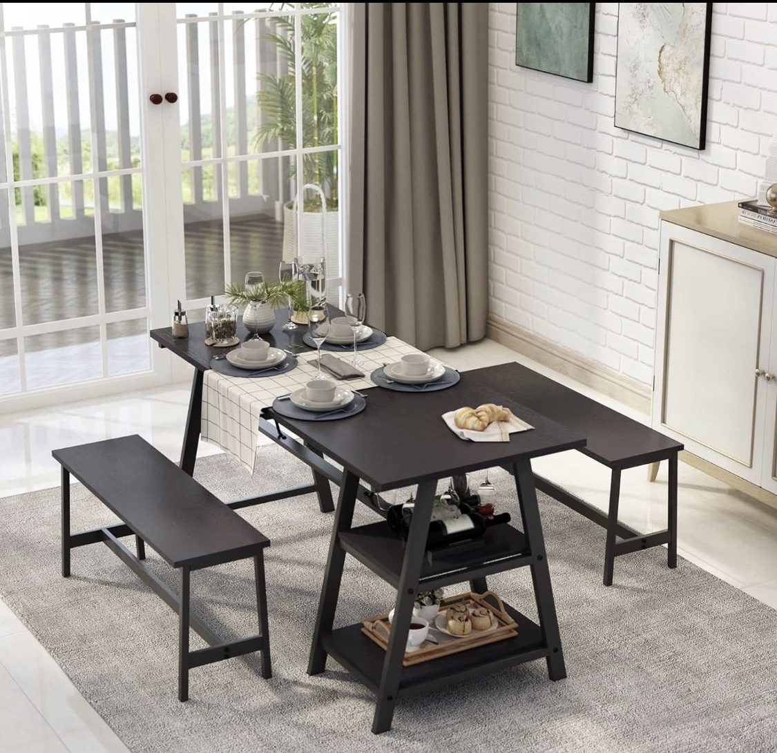 Dining Table with 2 Bench Set