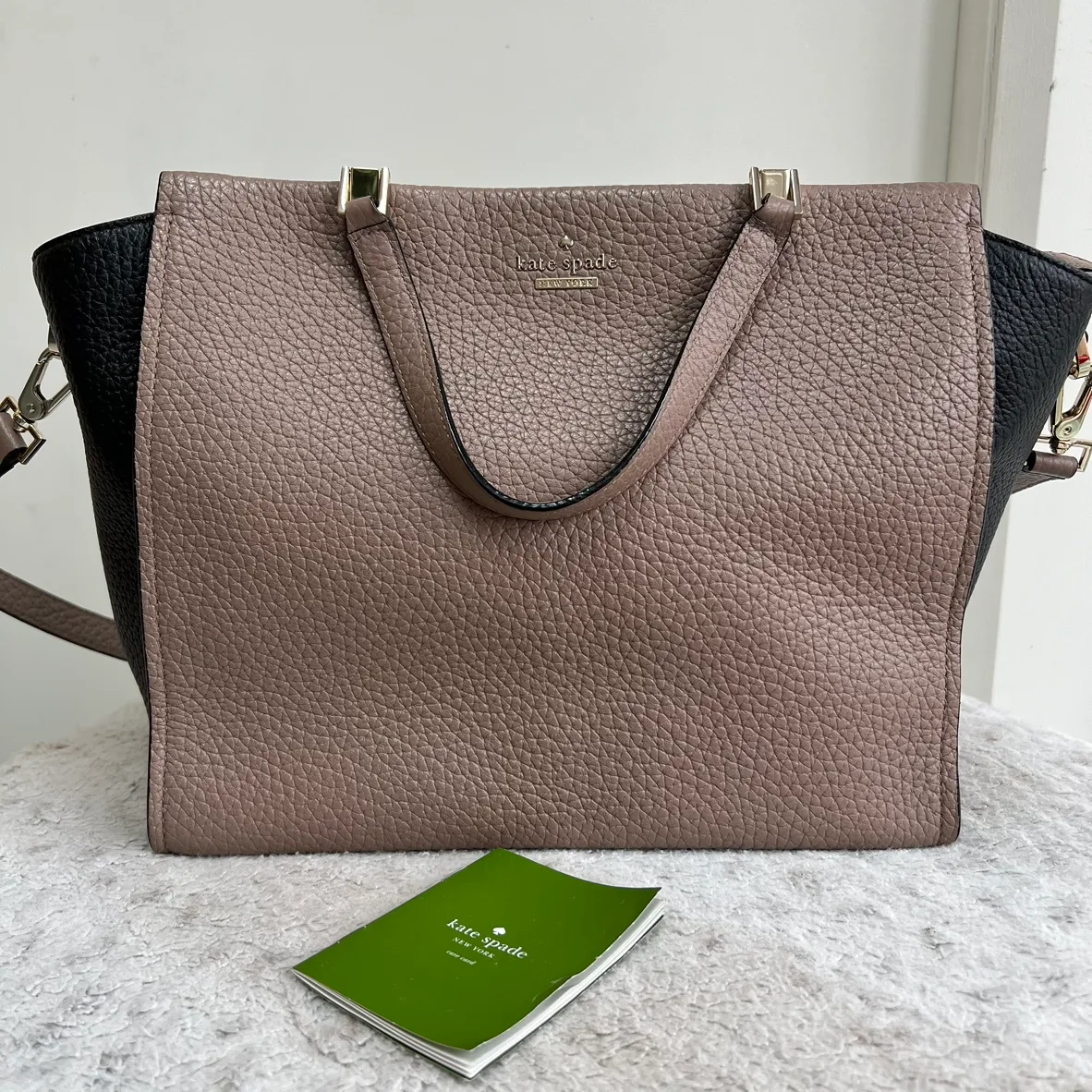Kate Spade Hayden Tote Leather Purse Black & Taupe thumbnail