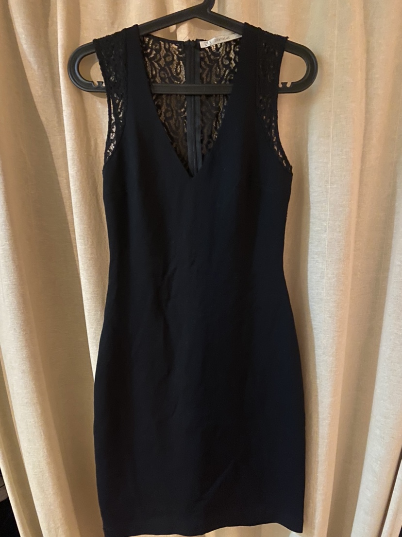 Black V neck Lace back Dress