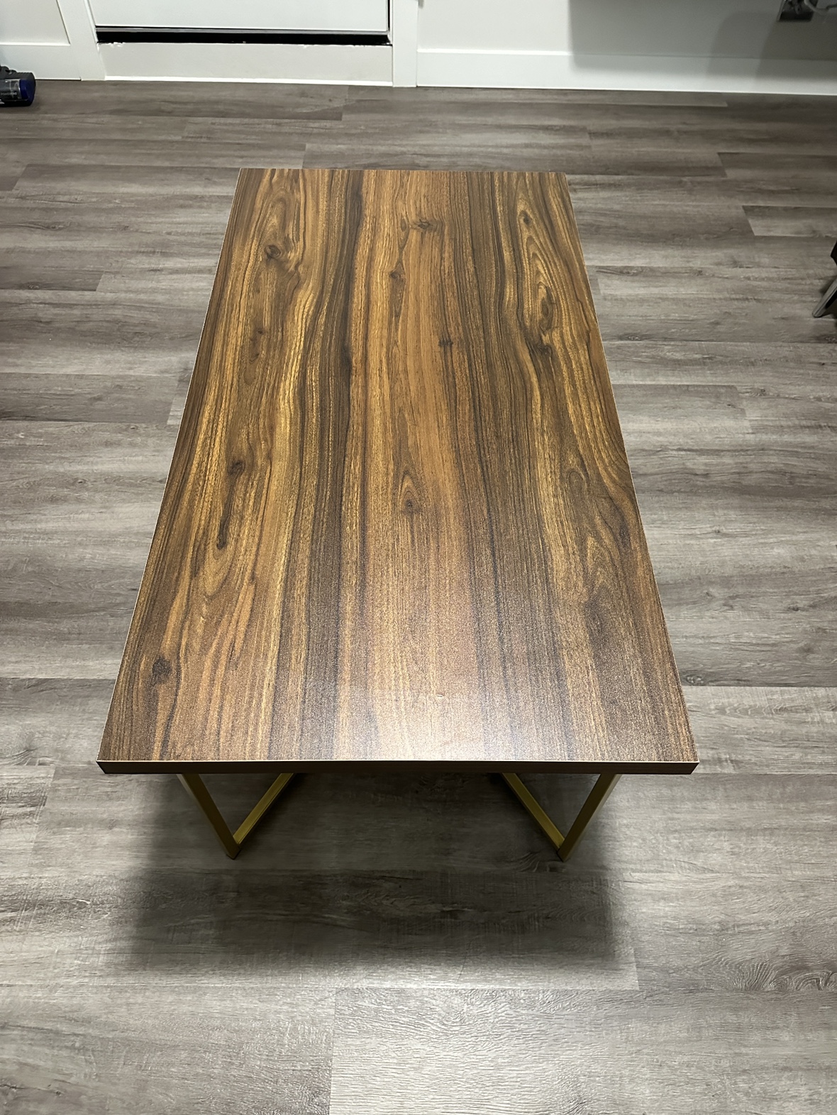 Steel based Coffee table | Cocktail table | Walnut & Gold color - photo 2