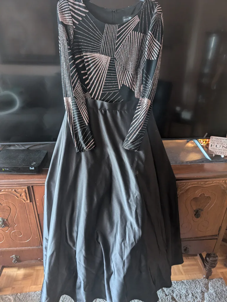 Betsy & Adam Black and Rose Gold Dress thumbnail