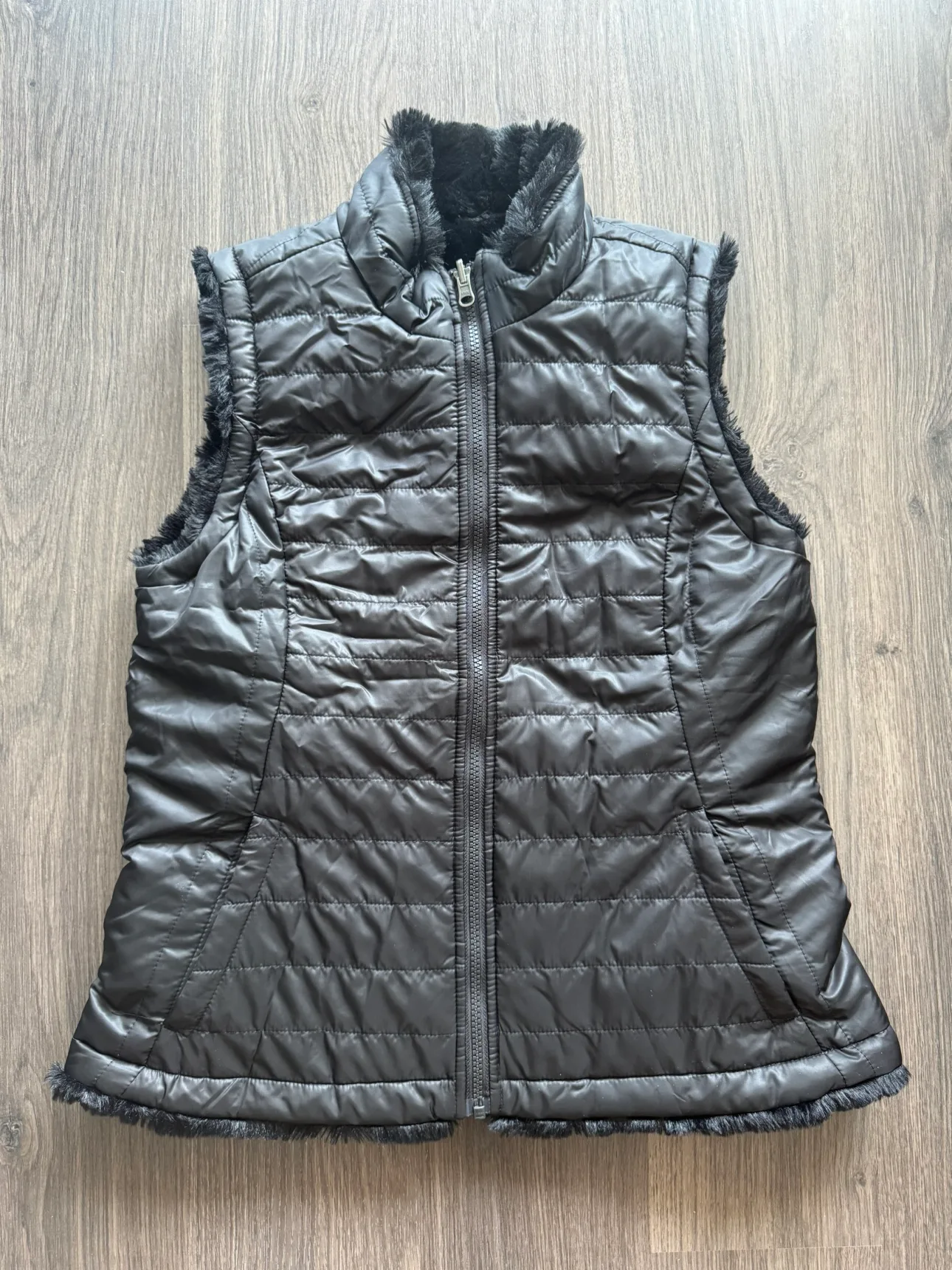 Black Reversible Fur/Nylon Vest image indicator(3)