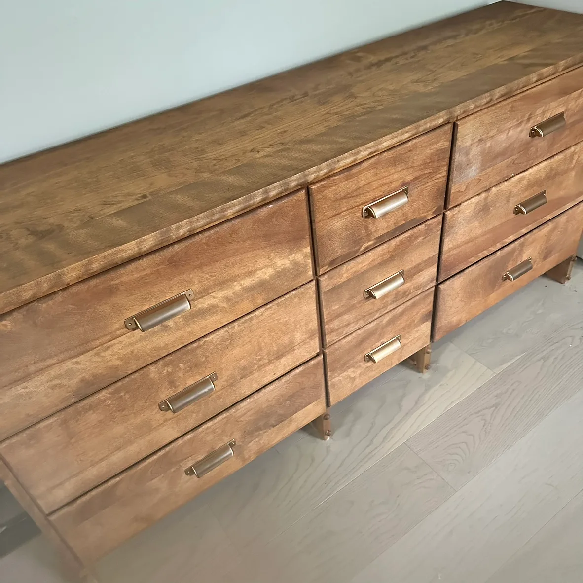 5 feet Solid wood 9 drawer dresser with copper colored pulls image indicator(5)