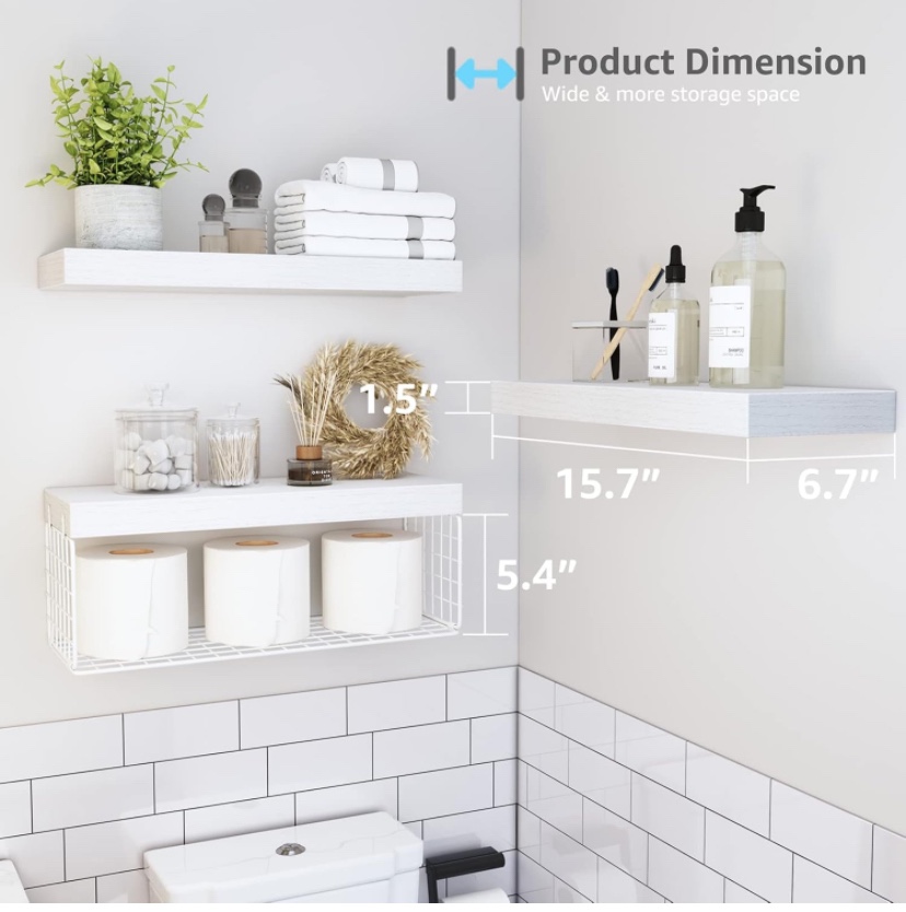 White Floating Bathroom Shelves - set of 3 and basket ( new ) - photo 3