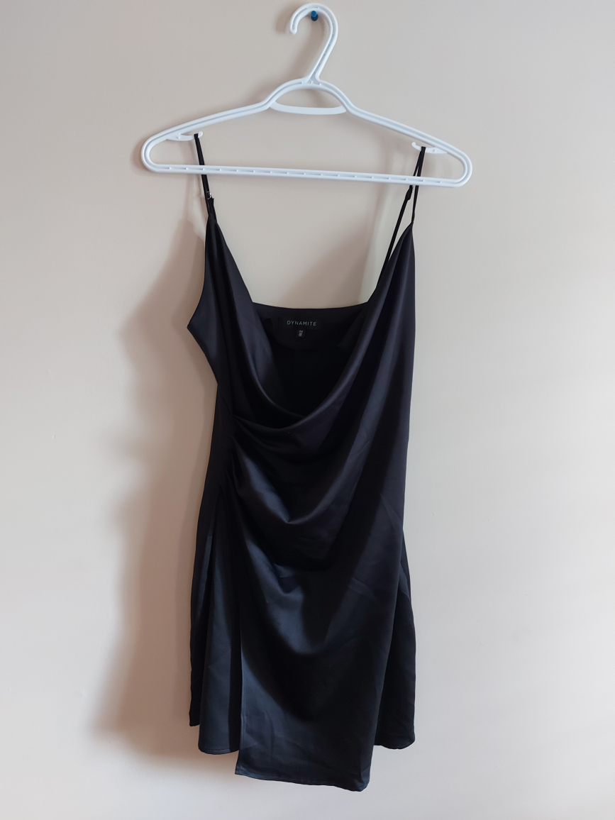 Dynamite Black Satin-feel mini Slip Dress- Women's S