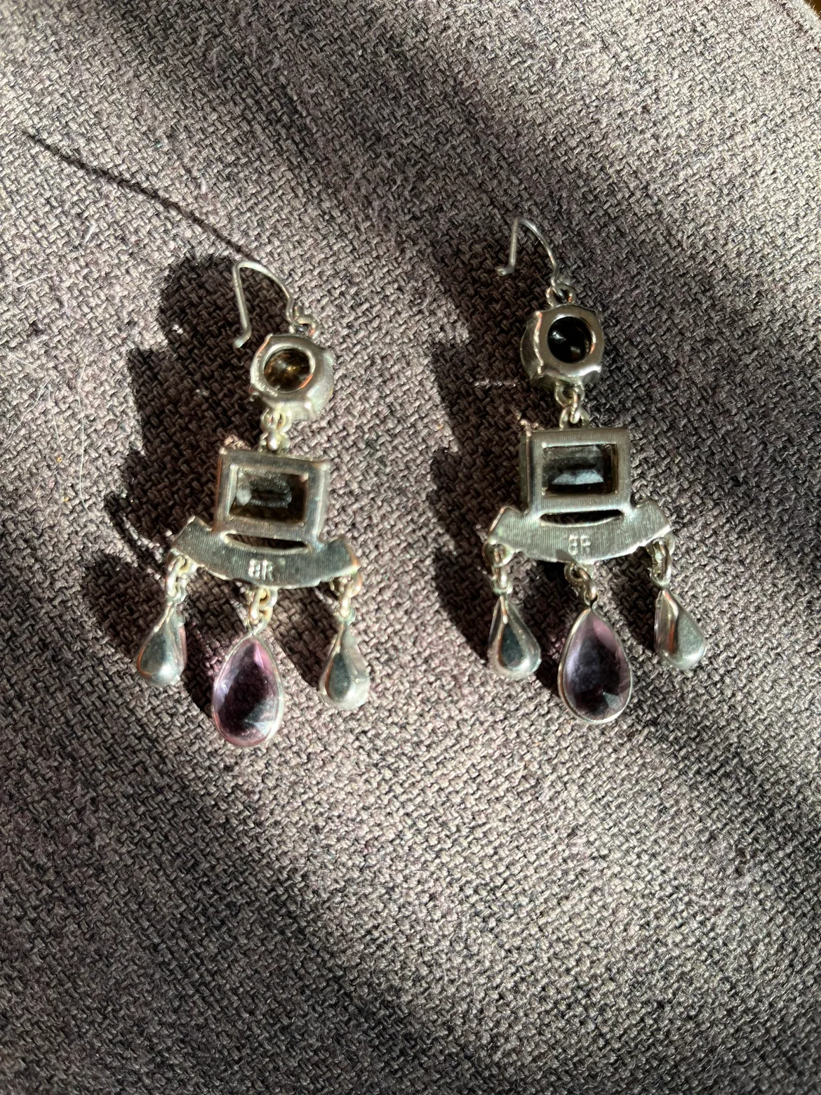 Amethyst and Topaz coloured crystals Dangle Earrings image indicator(4)