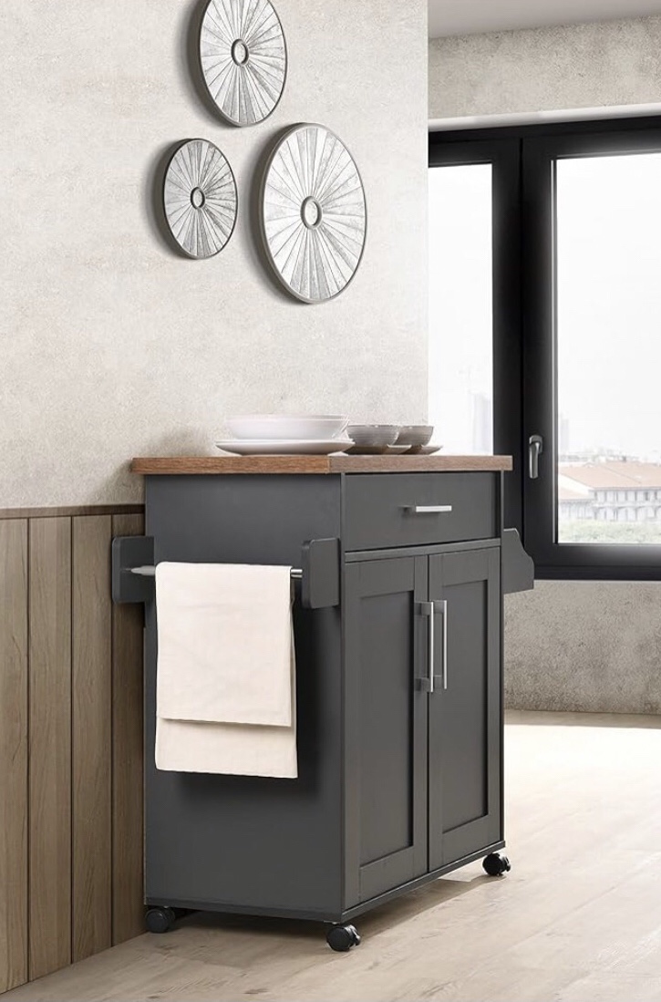 NIB Gray & Oak Top Kitchen Island/Spice Rack/Towel Rack & Drawer - photo 2