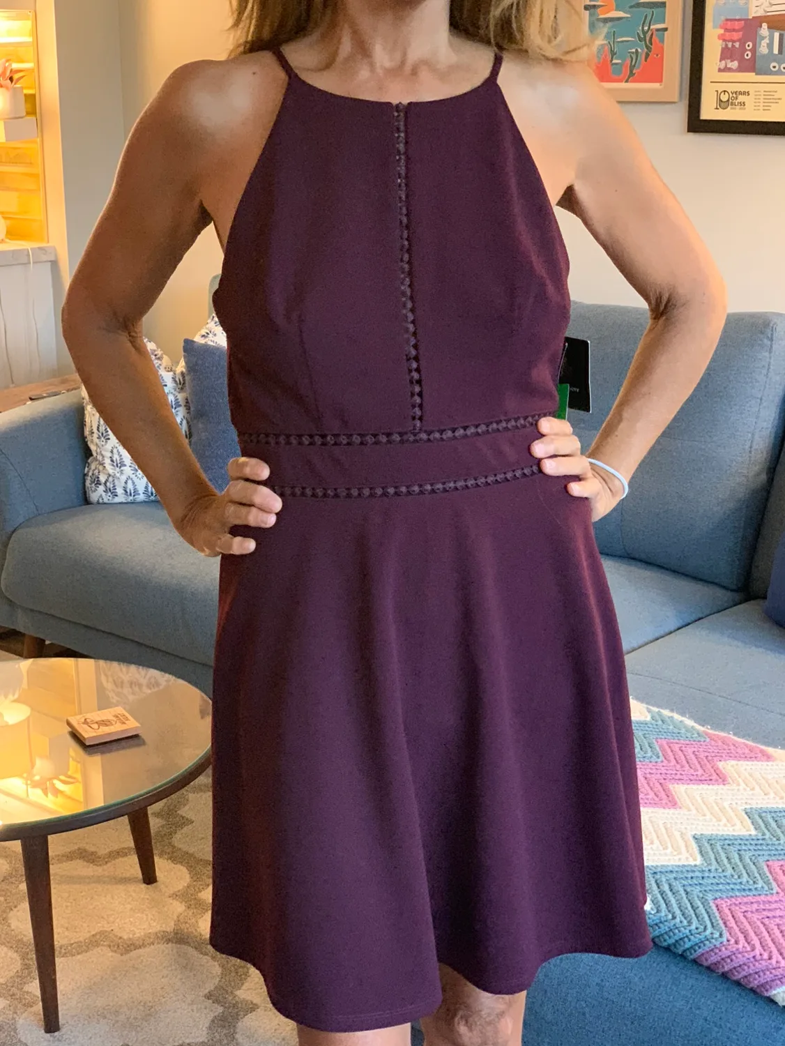 Plum Fit & Flair Dress w/ Cutout and Keyhole Detail thumbnail