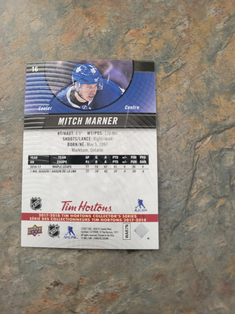 Mitch Marner 2017-18 Tim Hortons Rookie Card - photo 2