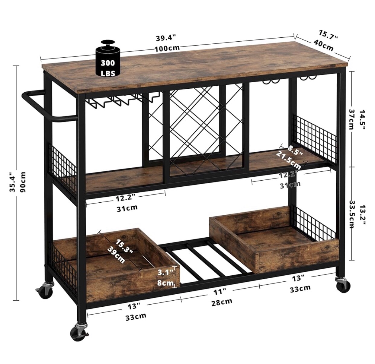 NIB Industrial Serving Bar Kitchen Storage Cart on Wheels - photo 2
