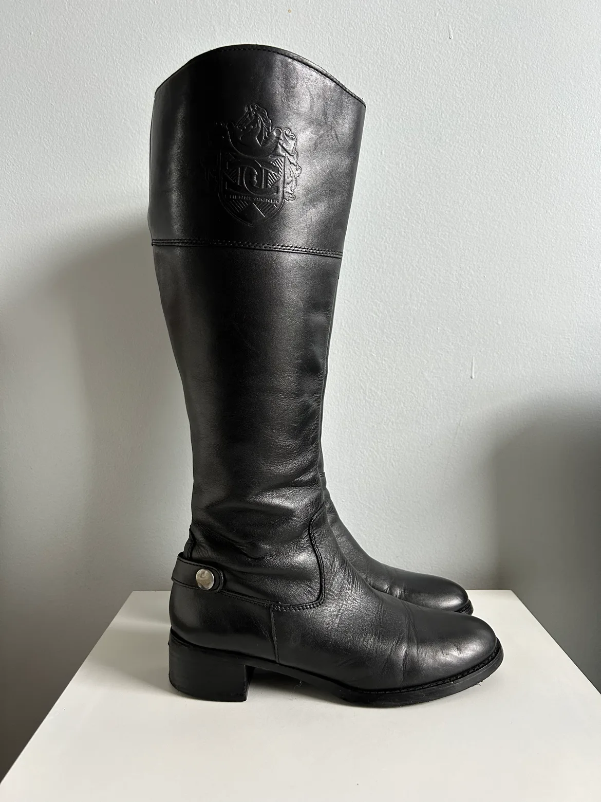 Etienne Aigner black leather riding boots 7 thumbnail