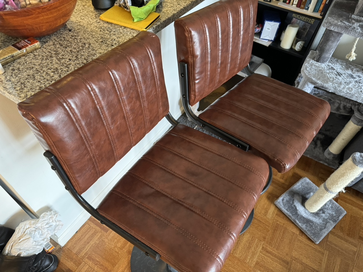 Brown Faux Leather Bar Stools (Set of 2) Mid-century Style - photo 2