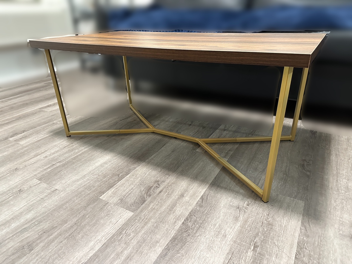 Steel based Coffee table | Cocktail table | Walnut & Gold color - photo 4