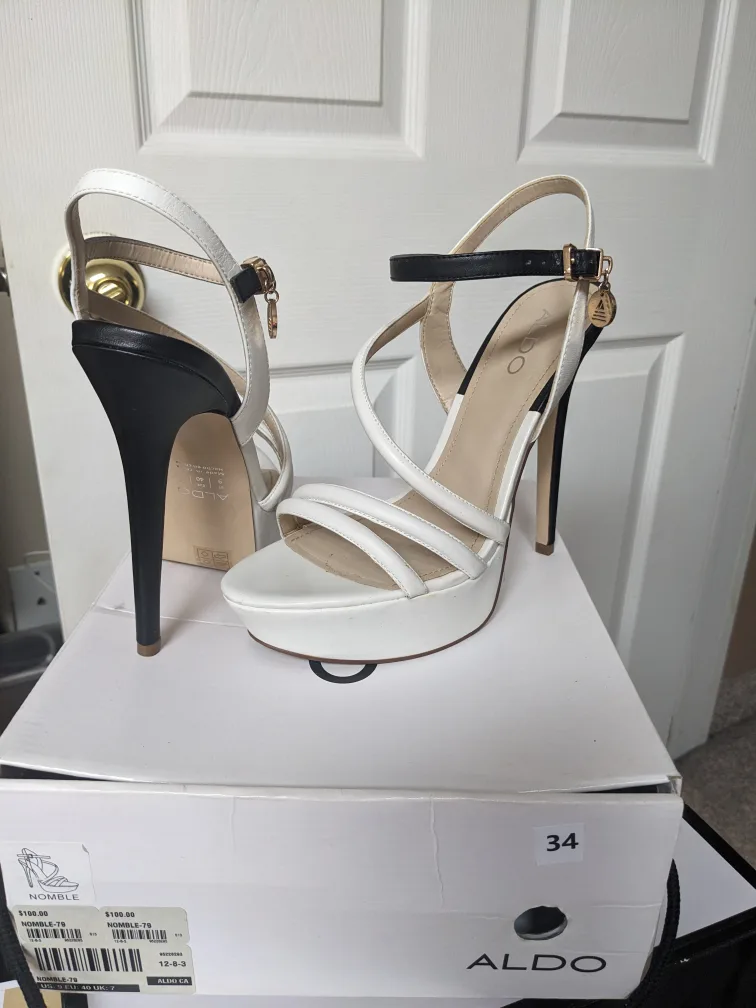 Aldo White and Black Platform Heels image indicator(2)