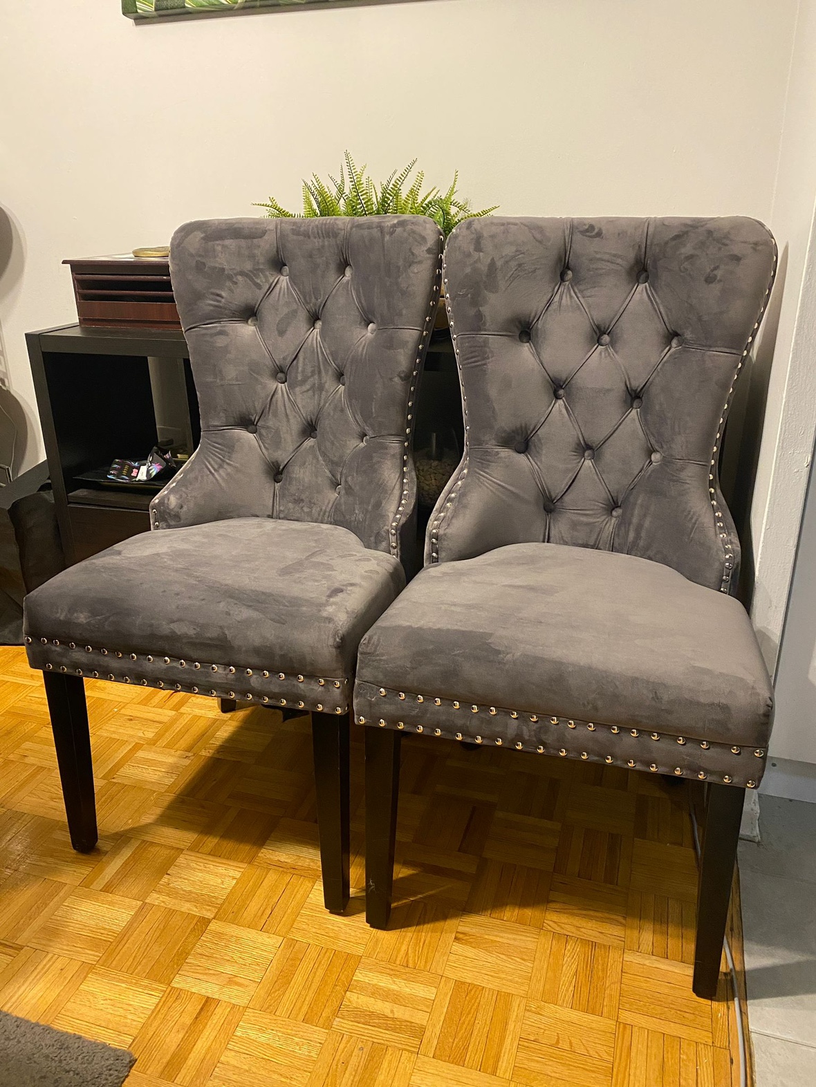 Set of 2 Modern Velvet & Solid Wood Dining Chairs
