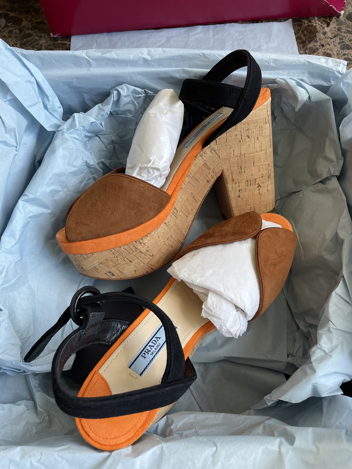 Brand New Prada Cork Wedge Sandals, size 36.5