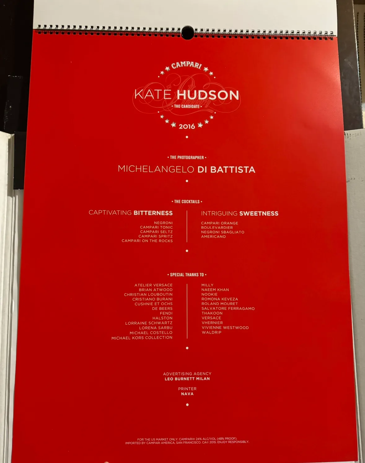 Campari Bittersweet Campaign-Kate Hudson 2016 Calendar image indicator(10)