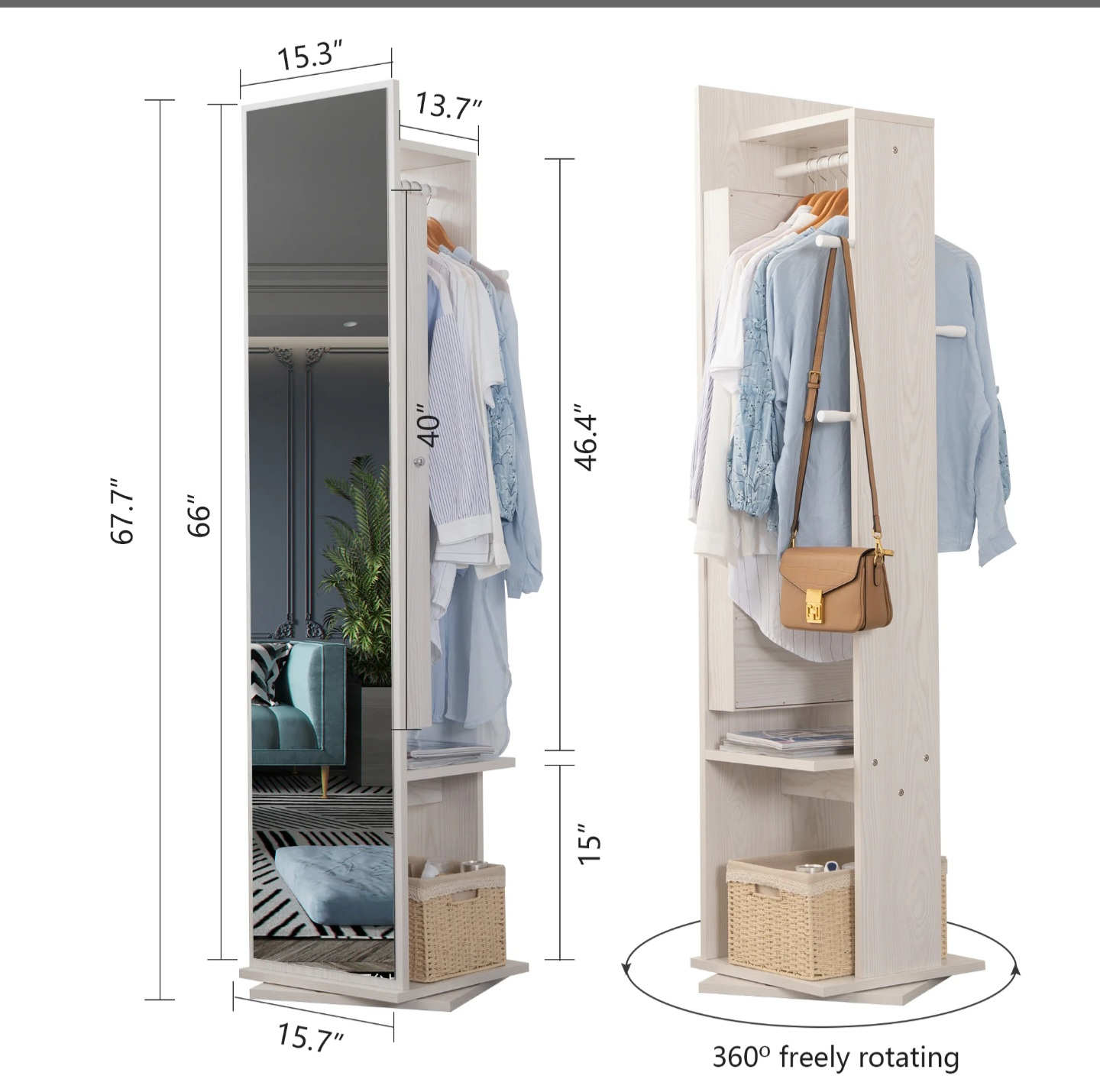 Rotating Jewelry Armoire with Mirror and storage