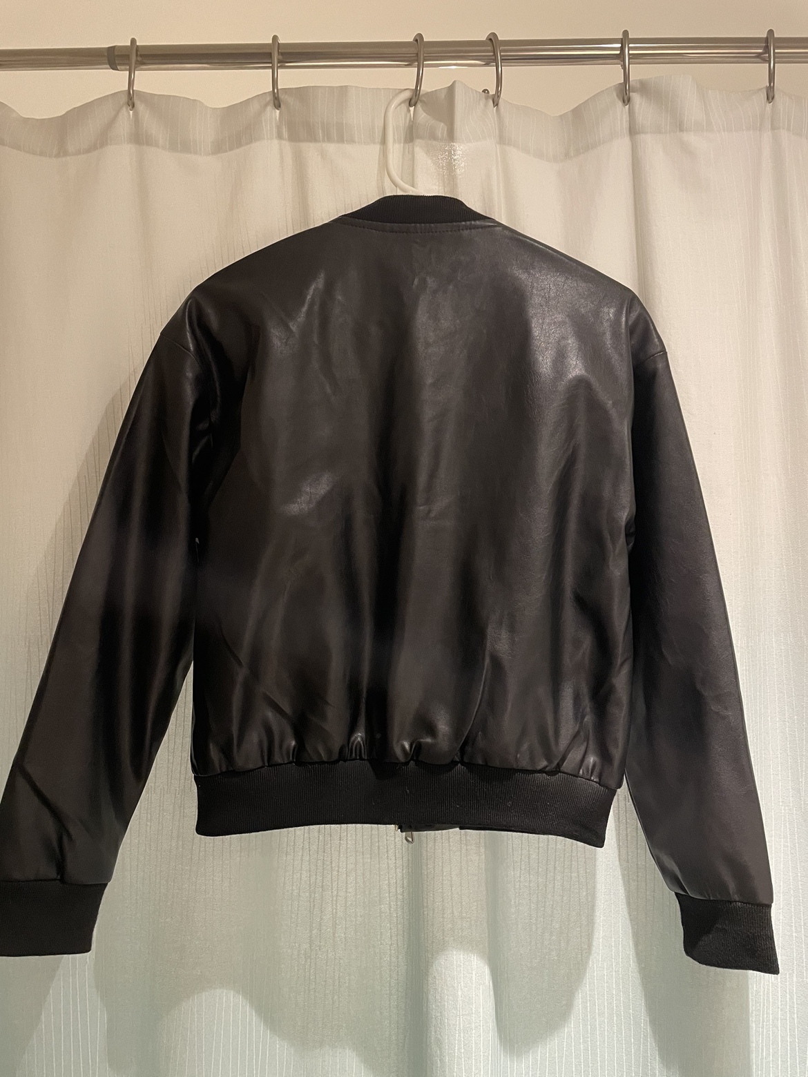Black Faux Leather Bomber Jacket - photo 2