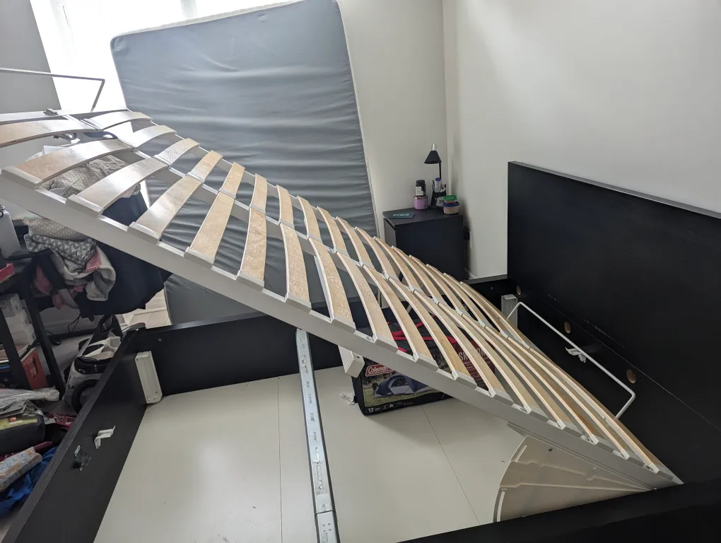 IKEA hydraulic lift-up queen bed with storage thumbnail