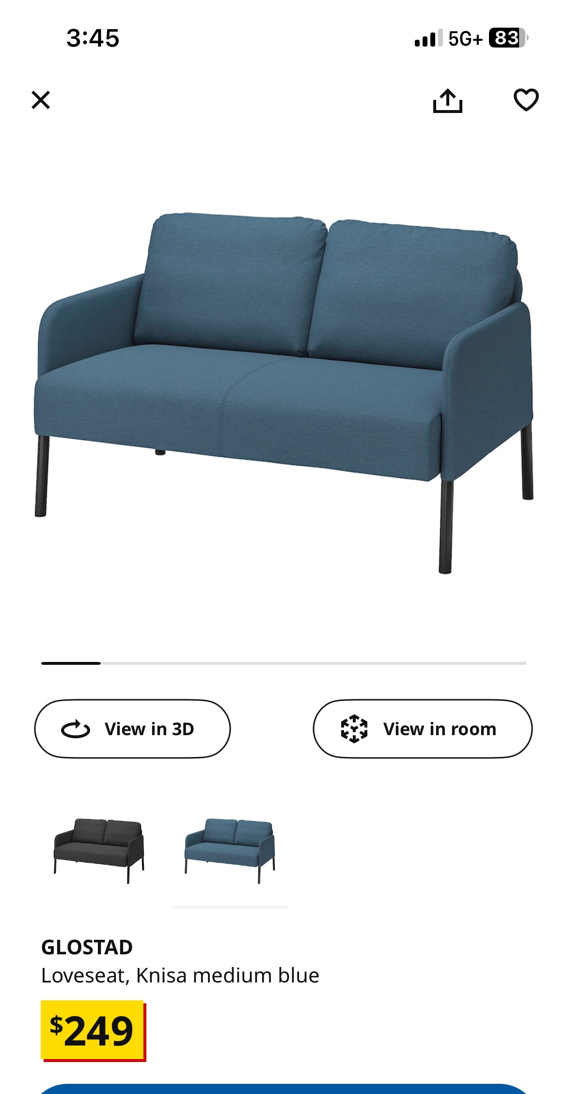 Glostad Loveseat - Knisa Medium Blue - photo 2