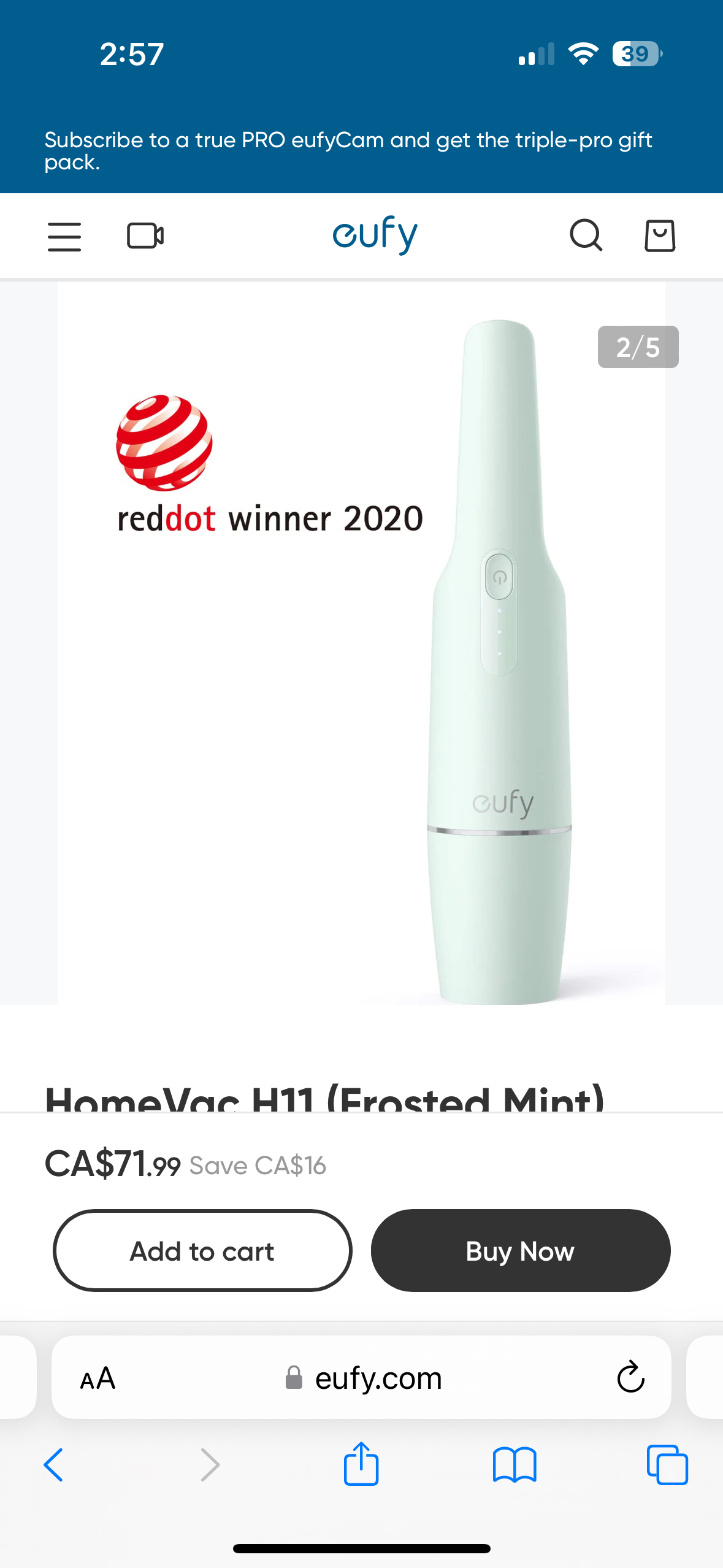 New Eufy HomeVac H11 frosted mint hand help portable vacuum - photo 4