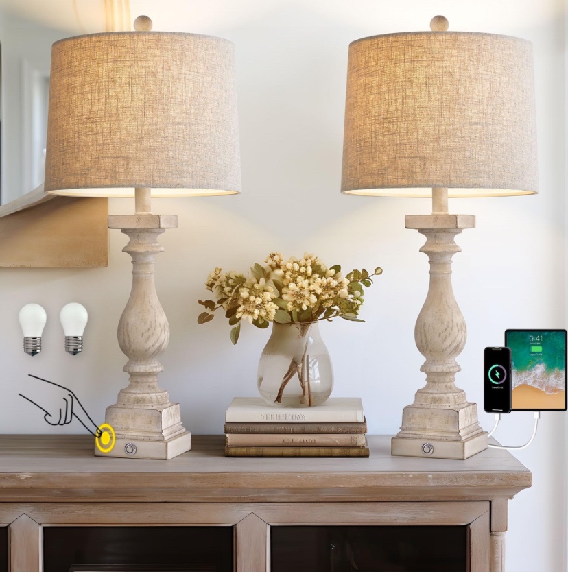 Pair of Table Lamps with USB Ports