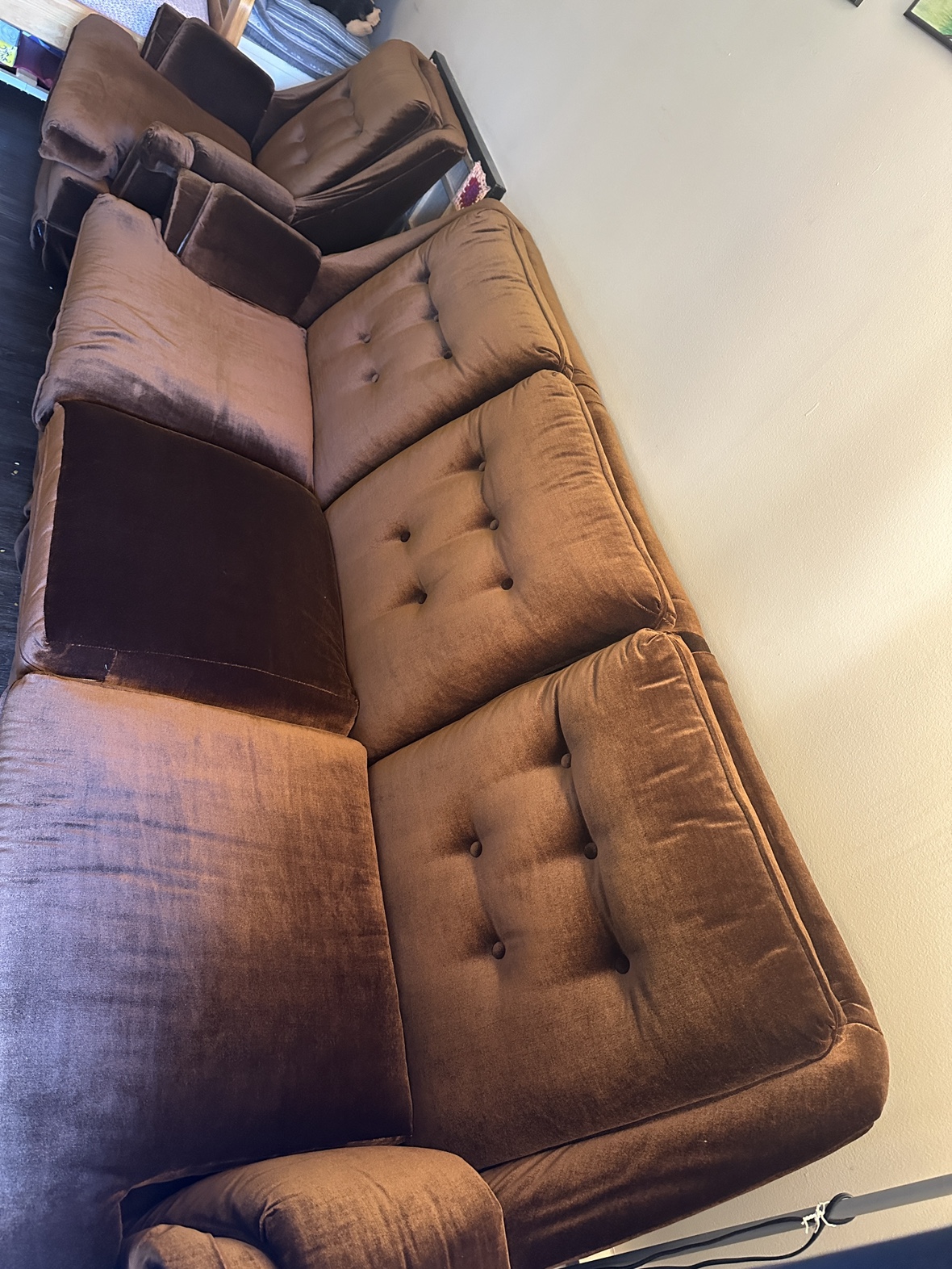 Brown Velvet Sofa and one Chair - photo 5