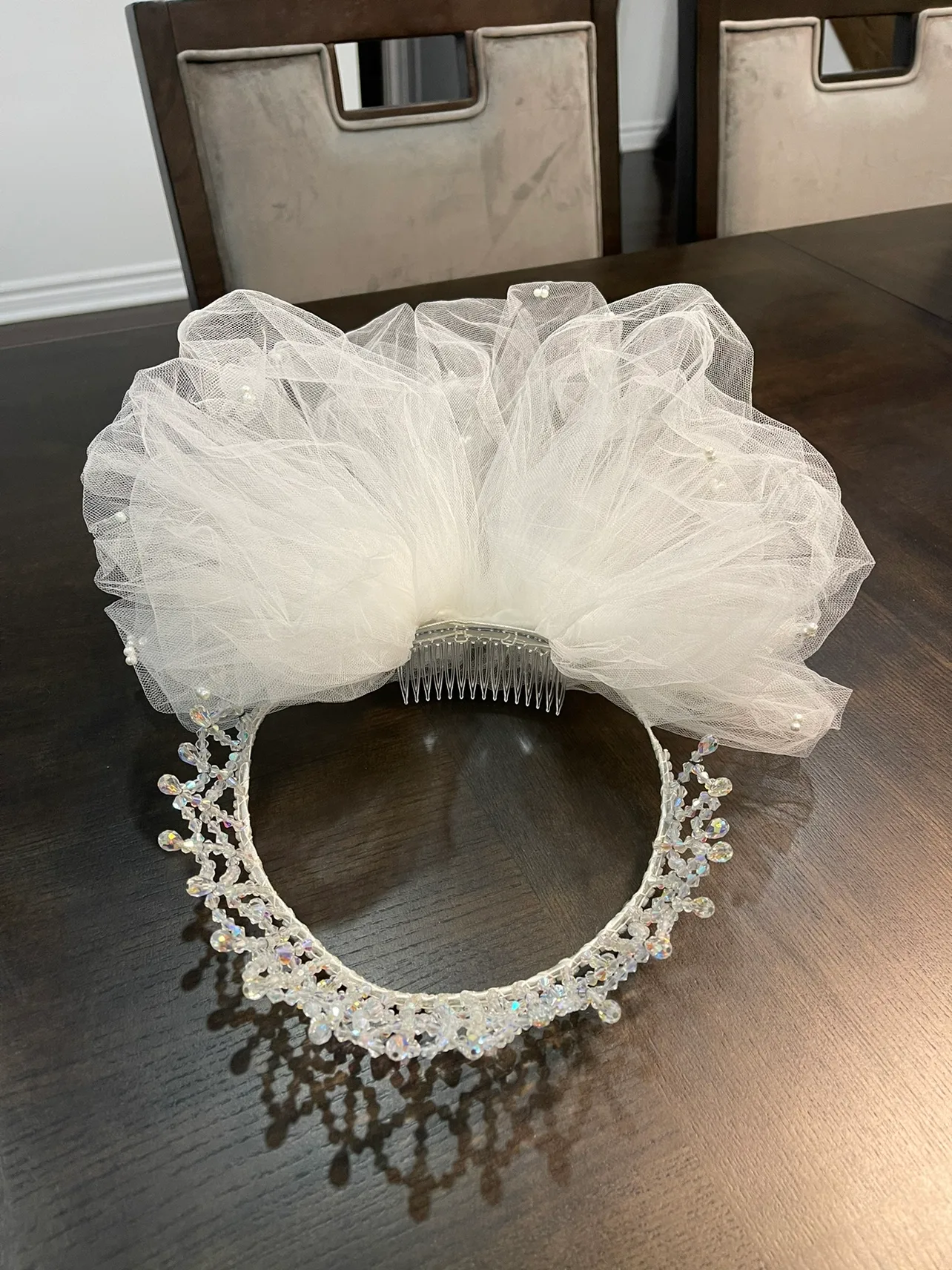 CRYSTAL BRIDAL WEDDING TIARA with REMOVABLE PUFF image indicator(8)