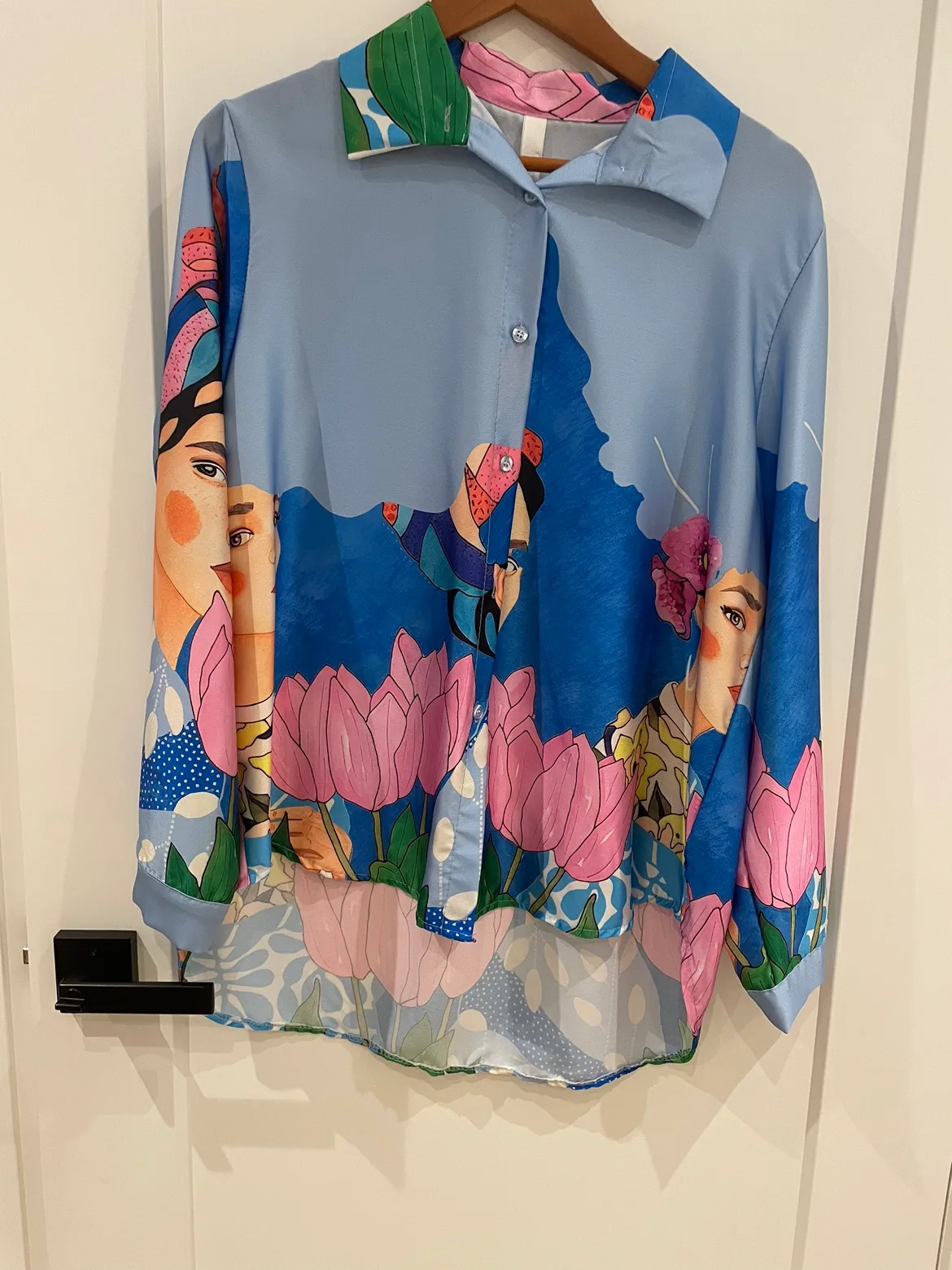 Women's Blue Floral Button Up Blouse thumbnail