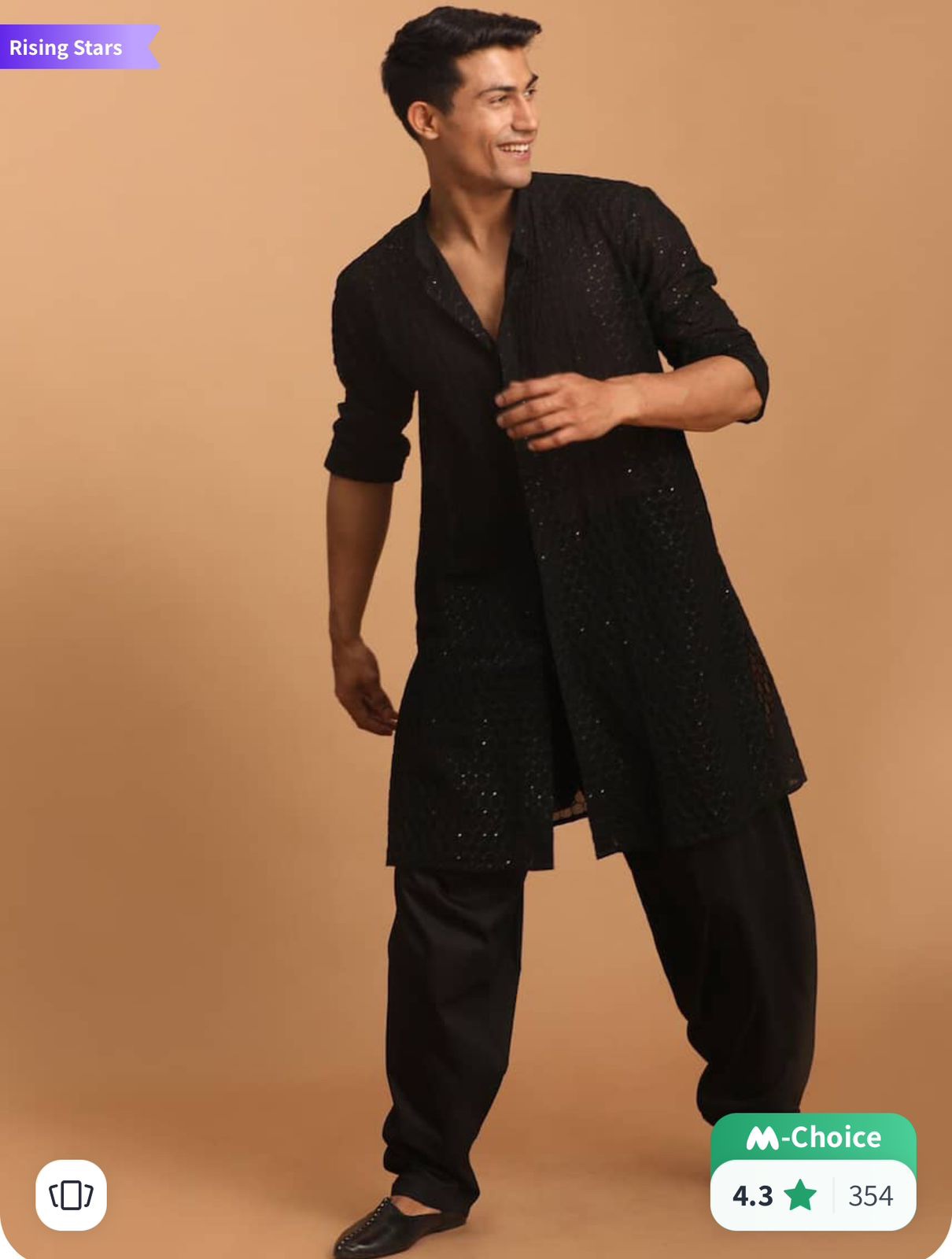 Black Front Open Kurta with Pants