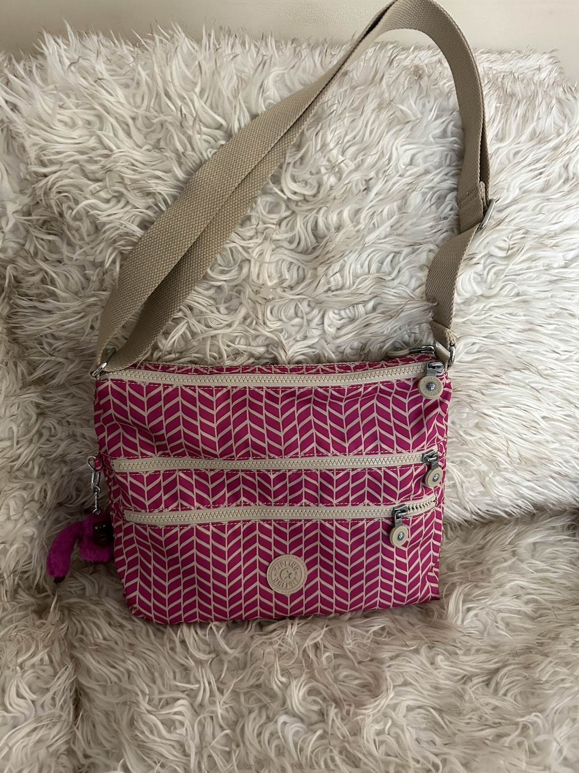 Kipling Crossbody Nylon Purse  Gorilla Keychain Tan