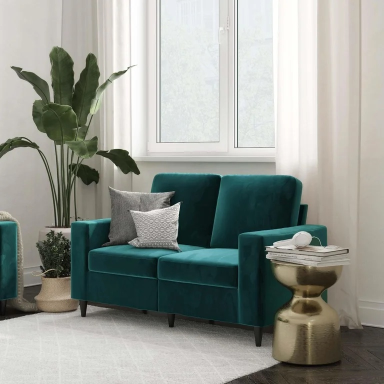 Teal Velvet Loveseat