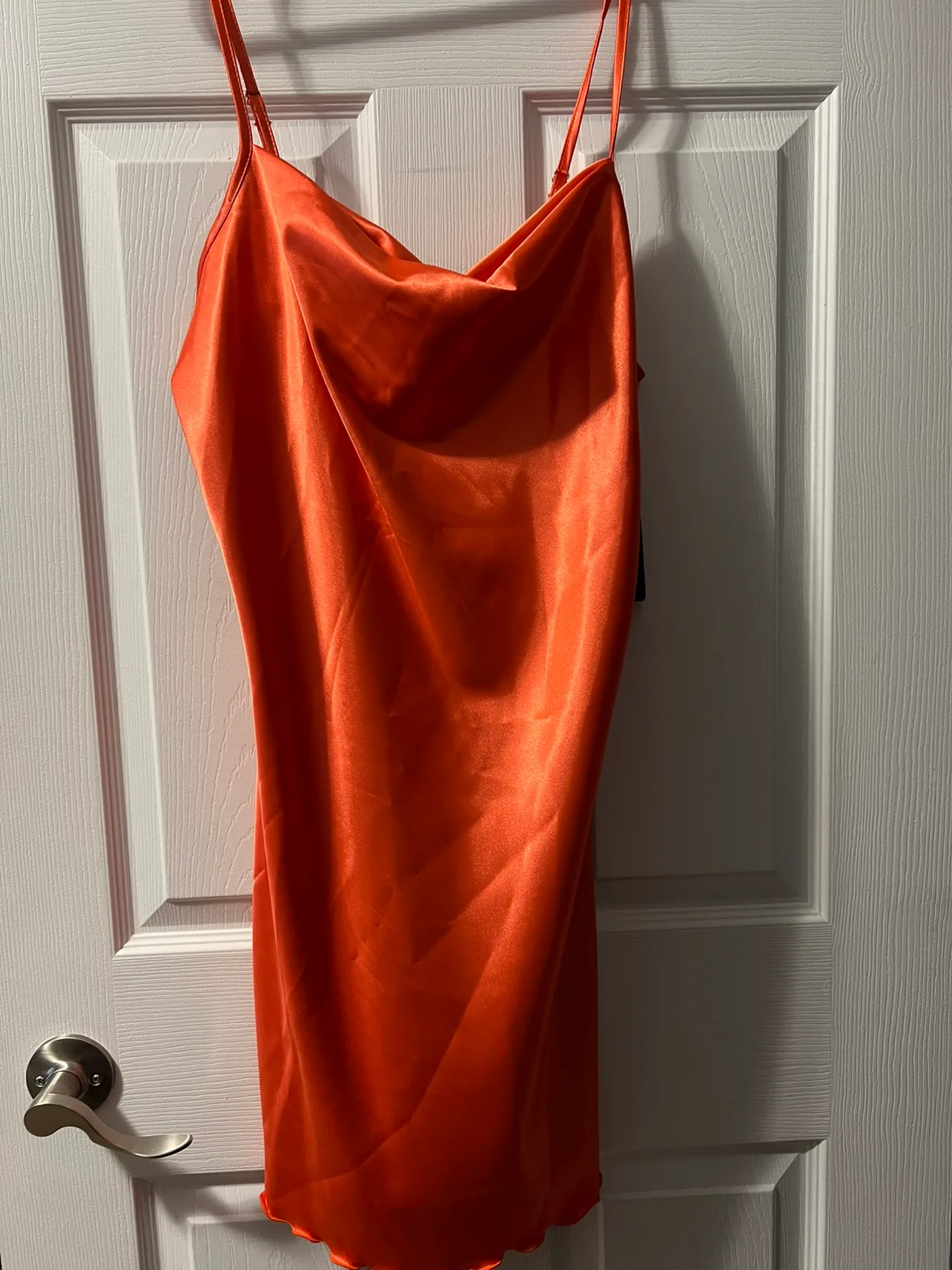 Bebe Orange Satin Slip Dress - Size L thumbnail