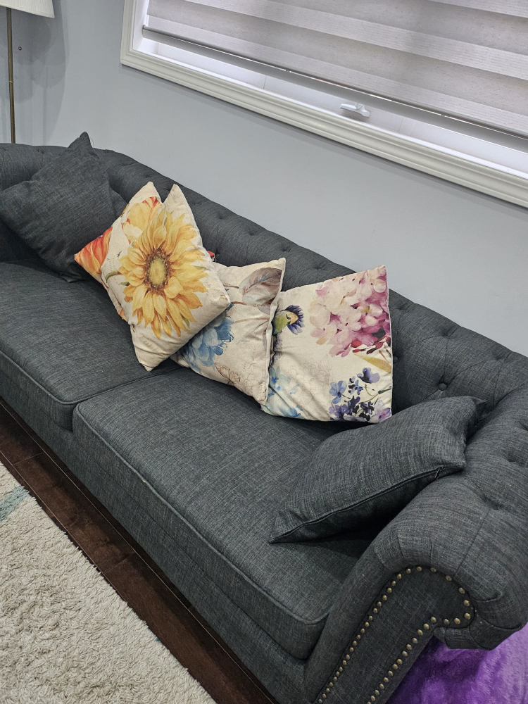 Grey Button Tufted Sofa with Table and Cushions - photo 2