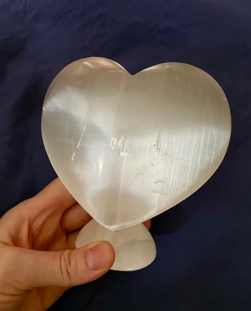 Large Genuine Moroccan Selenite Crystal Heart Sculpture image indicator(3)