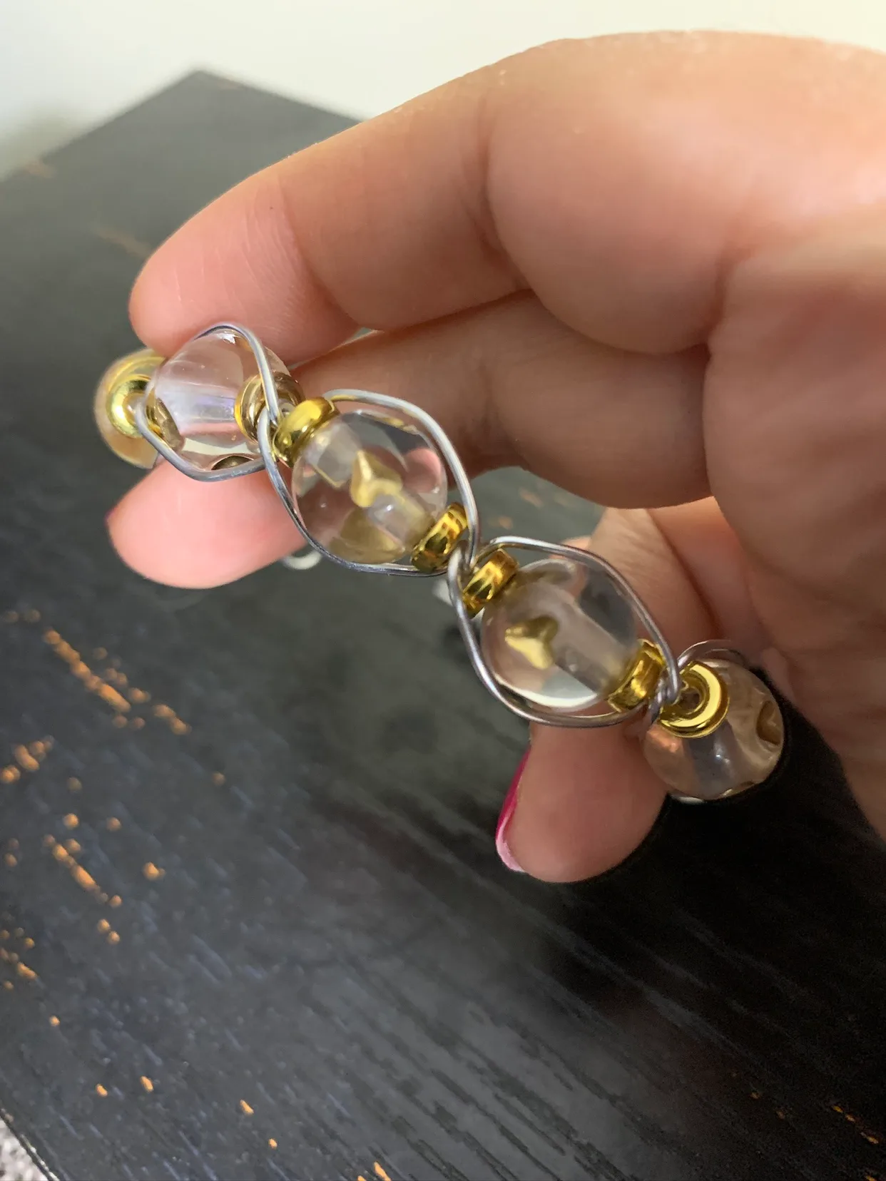 Handmade Wire Wrapped Clear and Gold Beads Bracelet image indicator(3)
