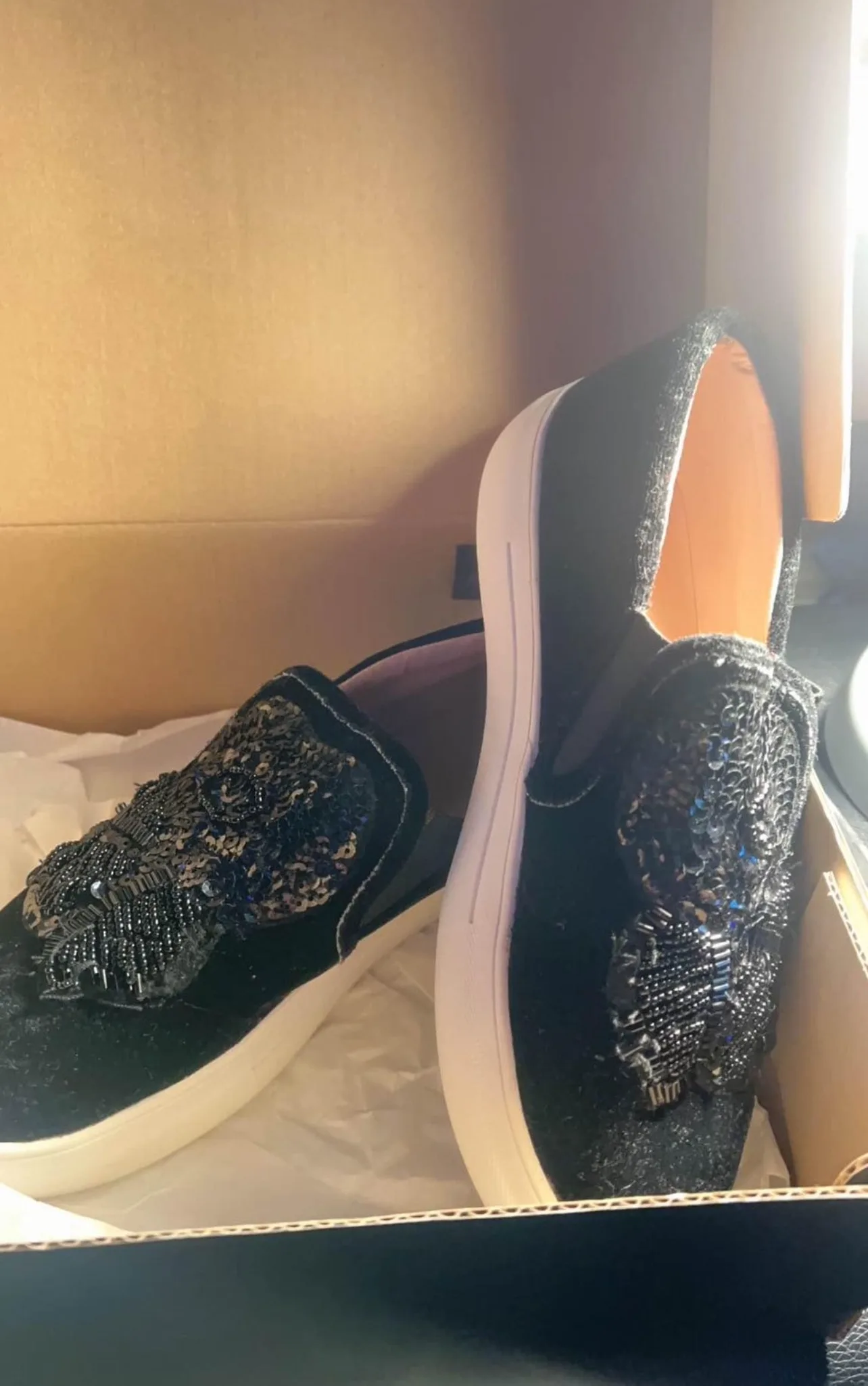 Topshop Black Velvet & Sequined Slip-On Sneakers image indicator(3)
