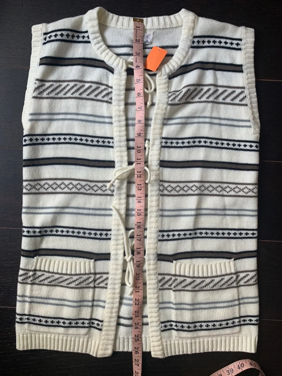 Vintage 70s Striped Knit Vest w/ Ties & Pockets image indicator(9)
