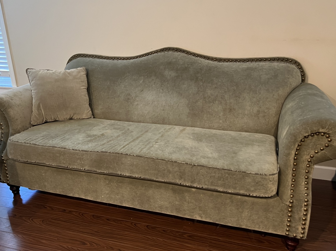 Green Velvet Sofa and Chaise Lounge Set with table