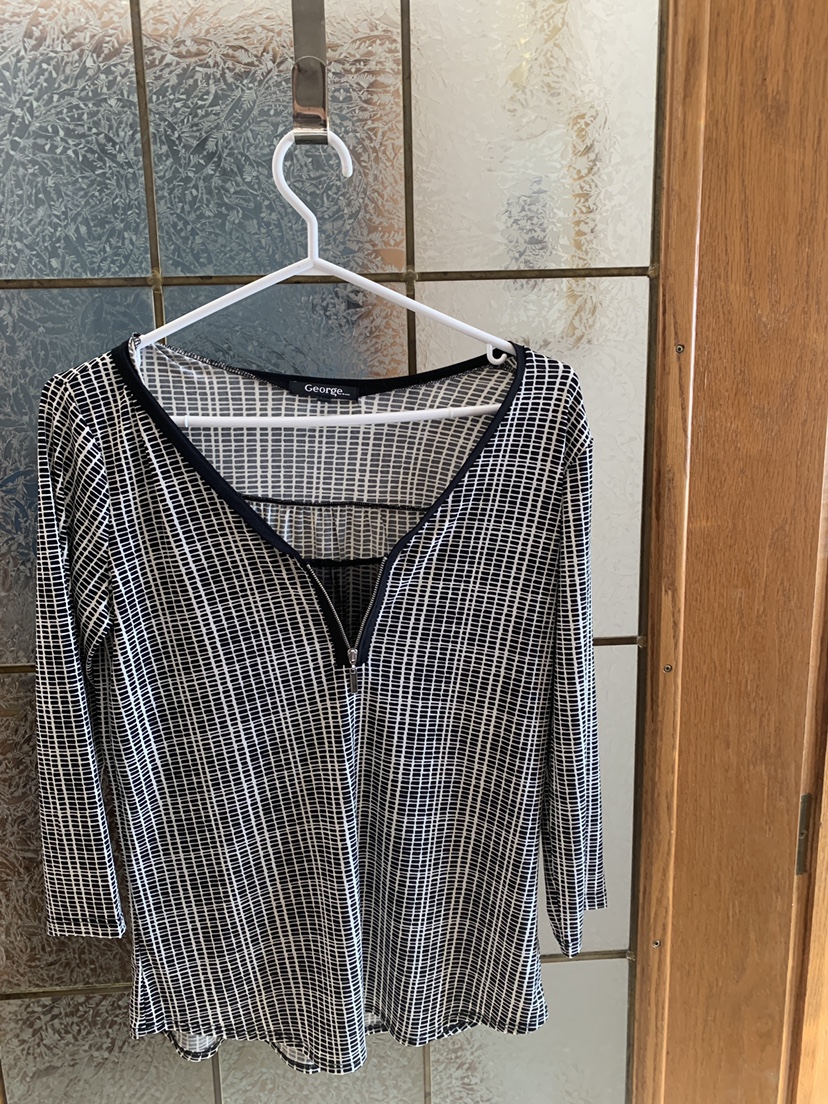 George Black & White Patterned Blouse Size S