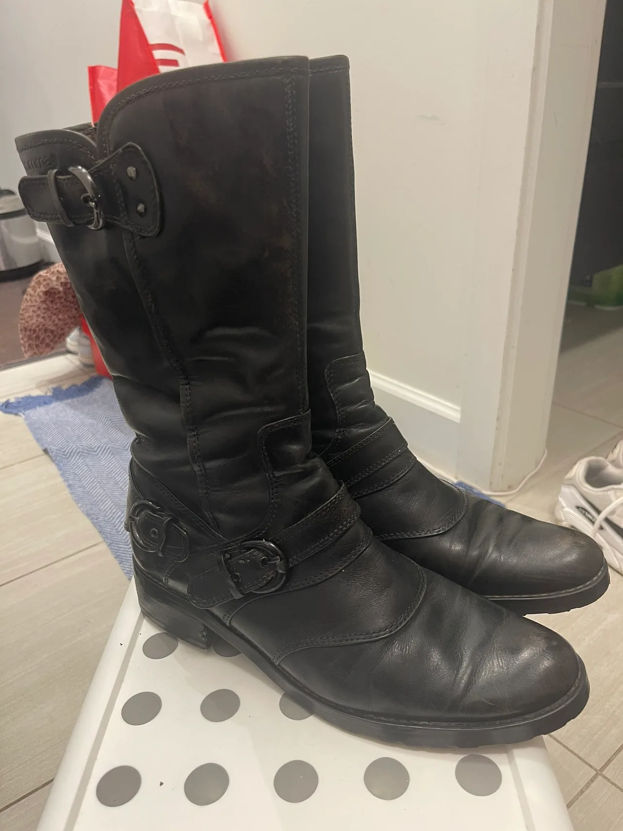 Black Leather Boots women size 8.5 thumbnail
